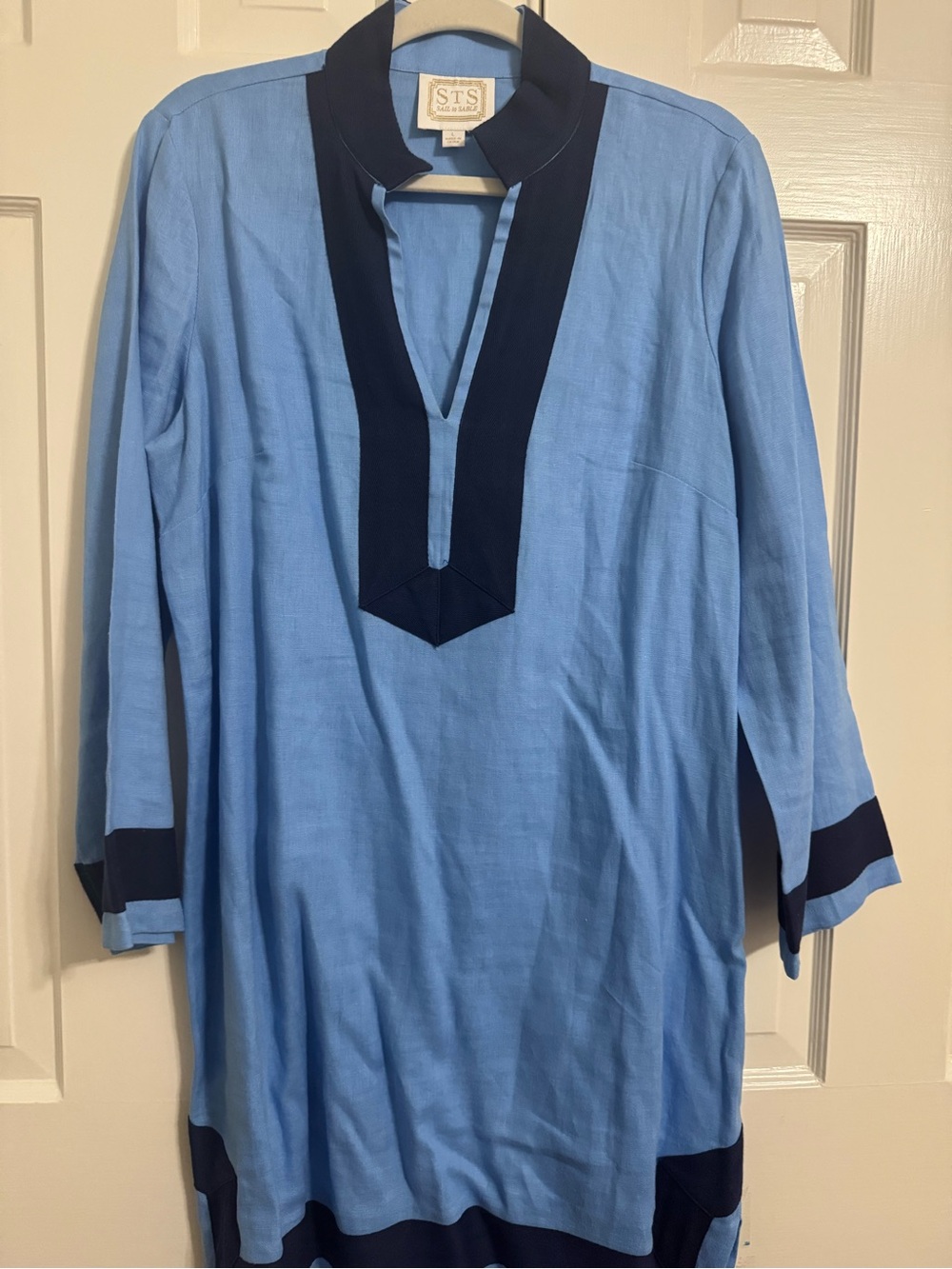 Sail to Sable Light Blue Midi Dress with Navy Trim